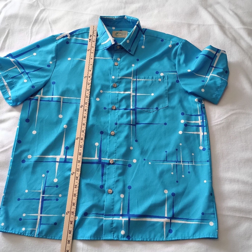 Royaura Hawaiian Blue Lines Pattern XL button down thin beach shirt color - Picture 11 of 13